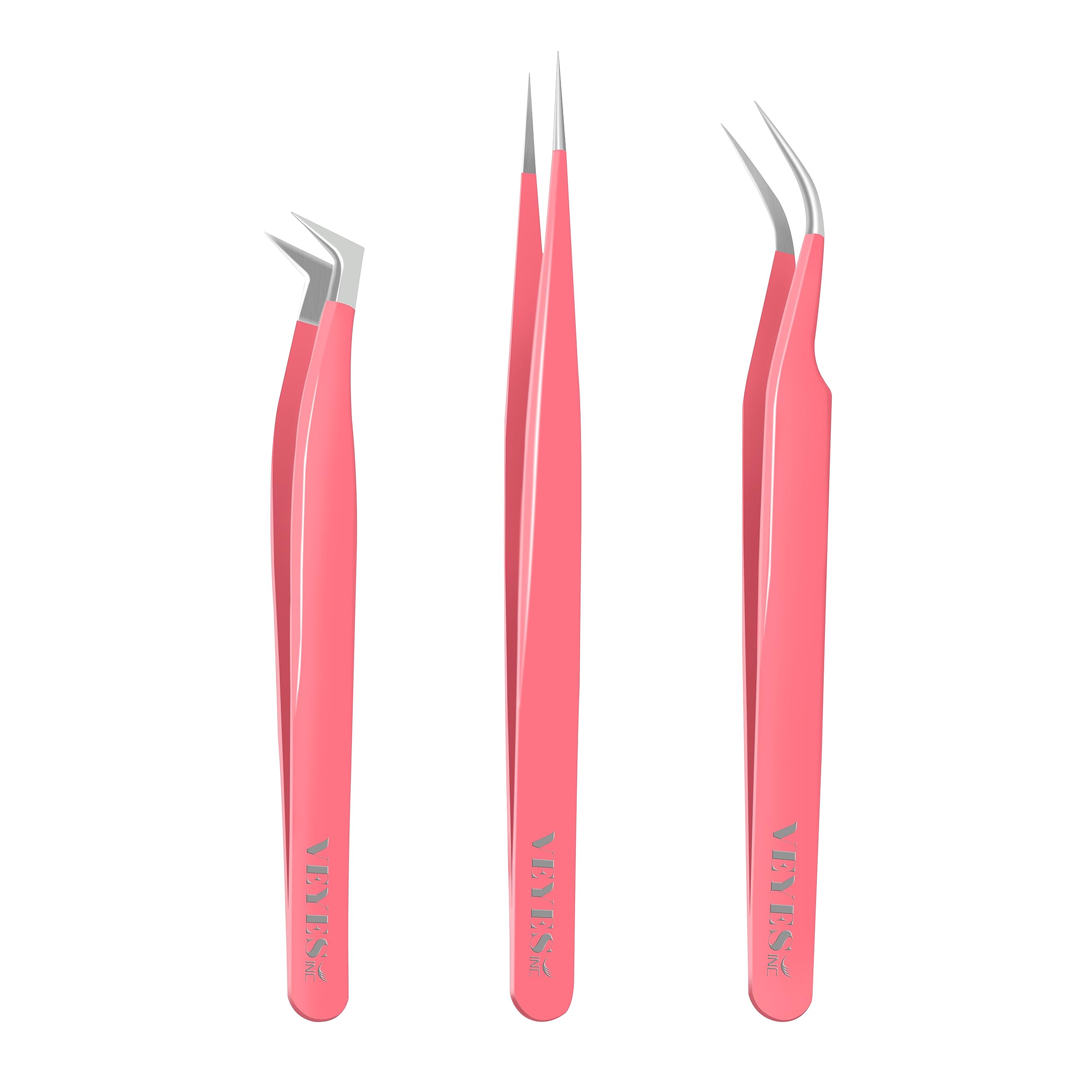 VEYES INC Lash Tweezers for Eyelash Extensions. Fiber Tip Tweezers Kit Contains Isolation,Curved and Volume Lash Tweezers (3pcs)