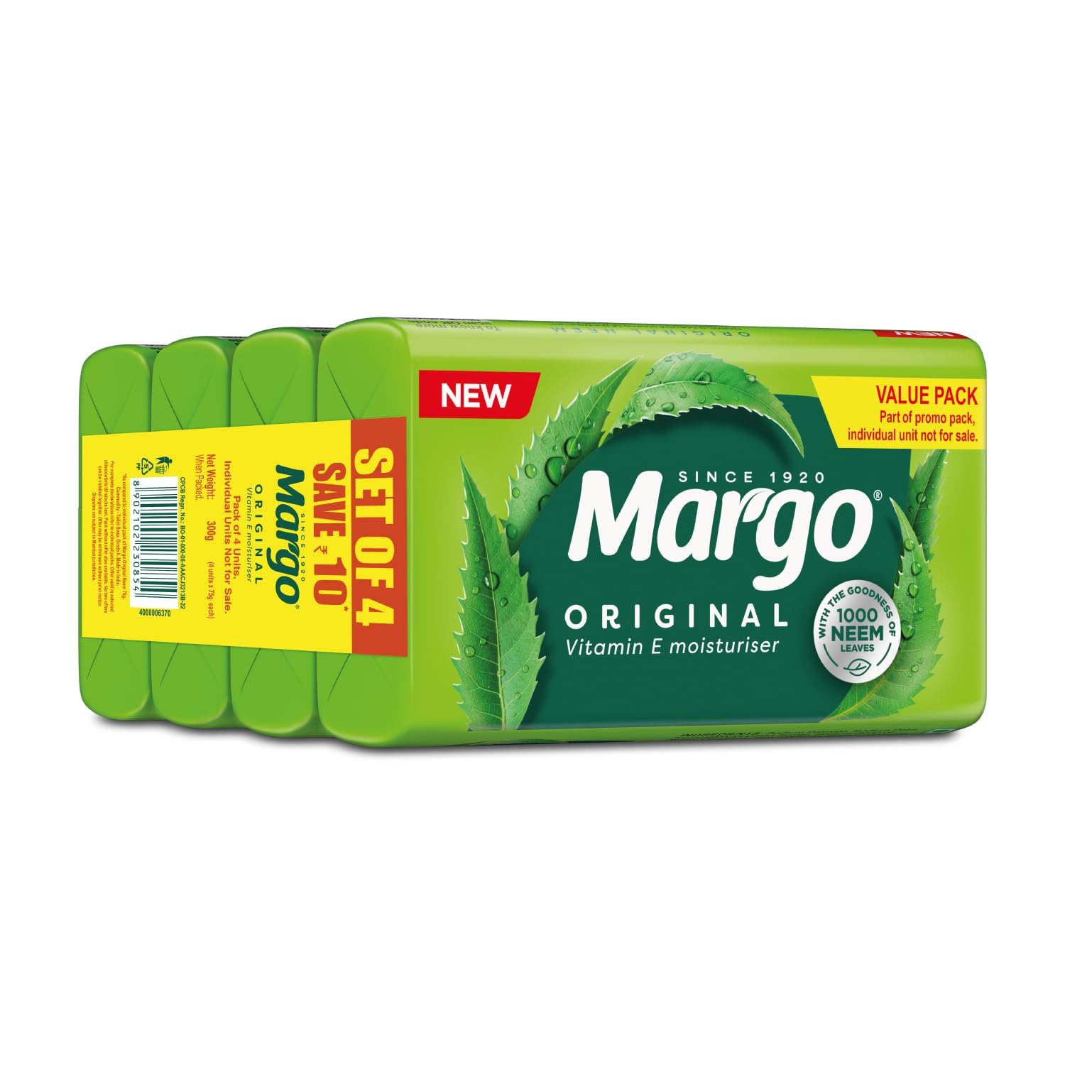 Margo Original Neem Soap 75G X 4 | Powered With Goodness Of 1000 Natural Neem Leaves | Soap For Clear And Beautiful Skin | Infus