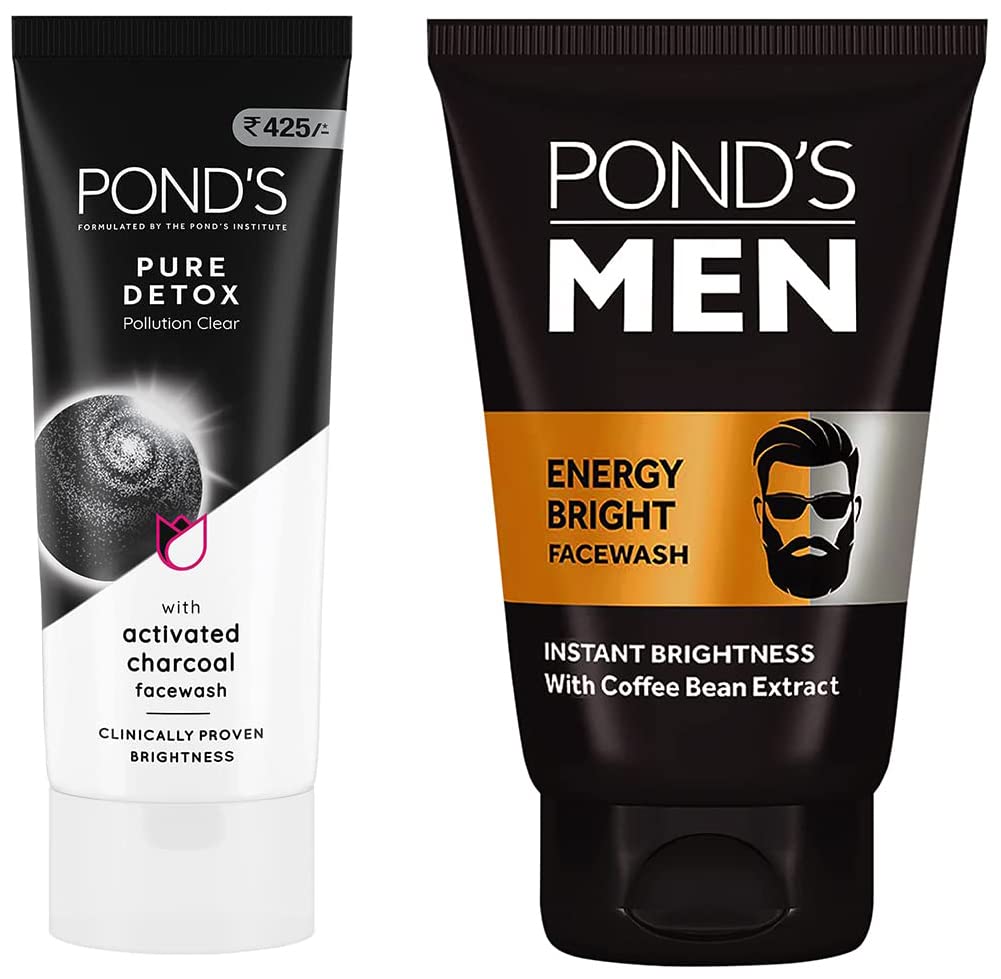 PondS Pure Detox Face Wash 200 G & PondS MenS Energy Bright Face Wash Coffee Beans Bright Skin, 100G