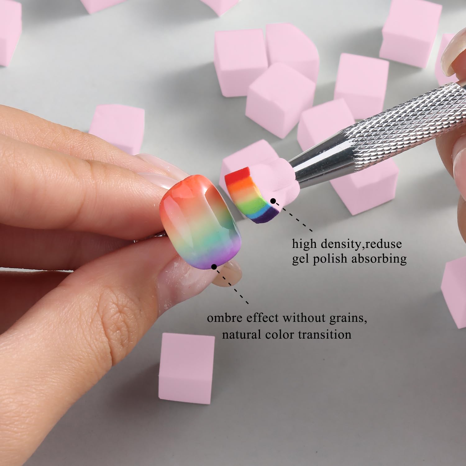 Fcozpjk 100Pcs Soft Nail Sponges for Ombre, Gradient Effect Pink Nail Art Sponges With Grabbing Pen 6Pcs Wedge Sponges Aura Nail