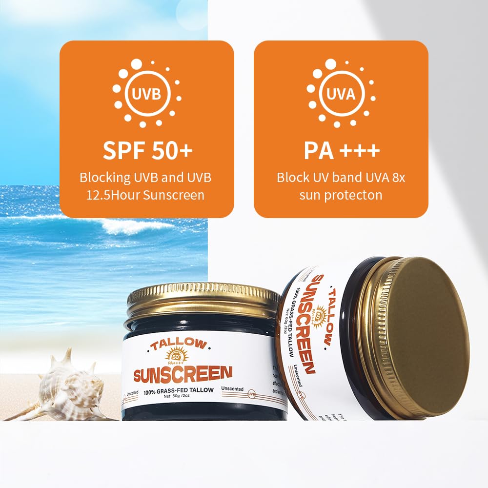 VRAIKO Tallow Sunscreen SPF 30, 100% Grass-Fed Tallow & Honey Extract | Non-Greasy, UVA/UVB Protection | Clean Balm for Face & B