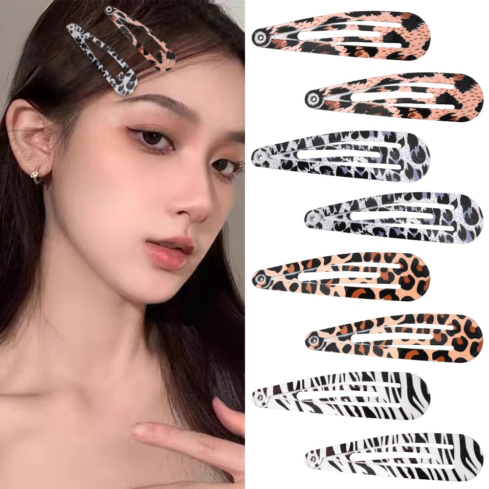 Leopard Snap Clips for Hair Y2K Black White Brown Metal Zebra Cheetah Print Hair Clips Animal Pattern Barrettes Hair Pins Decora