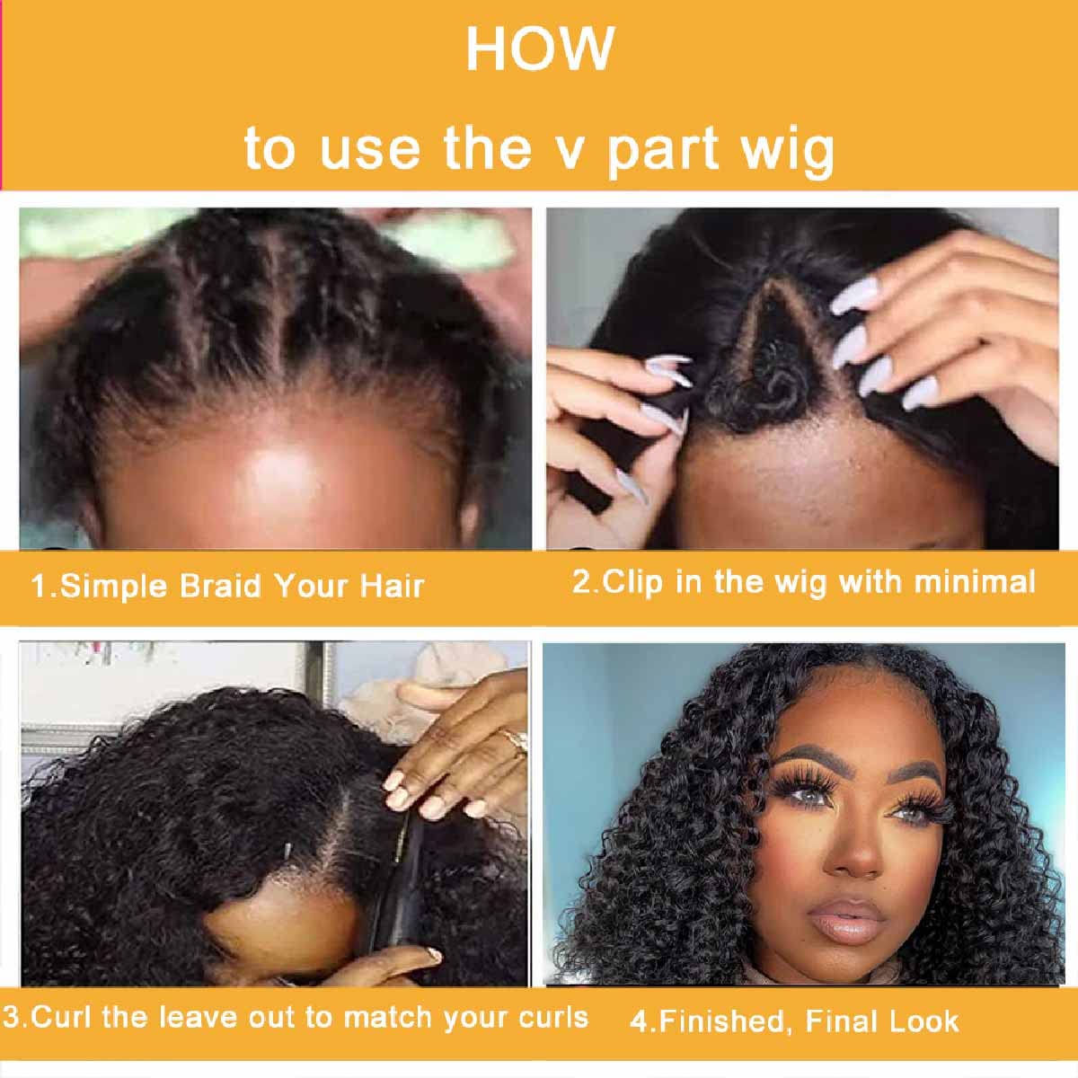Domiso 30 Inch V Part Human Hair Wig For Black Women Upgrade U Part Wig Human Hair Kinky Curly Wig 100% Virgin Hair Glueless Wea