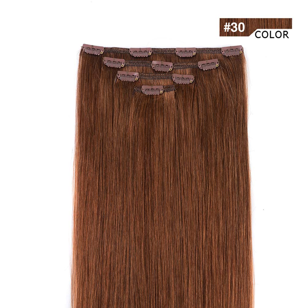 20'' Clip In Hair Extensions Remy Human Hair For Women - Silky Straight Long Human Hair Clip On Extensions Medium Auburn 75Grams