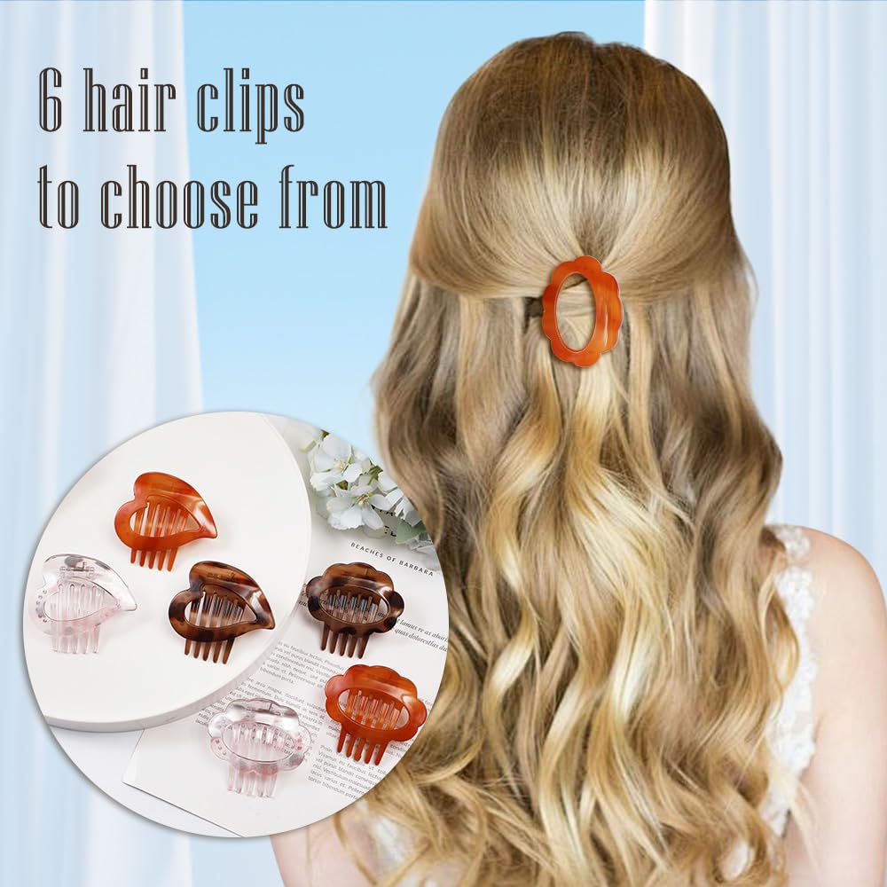 6Pcs Flat Hair Clips for Women,Volume Flat Top Heart Brown Clip for Thick or Thin Hair,Picura Large Hair Claw Clips Strong Hold