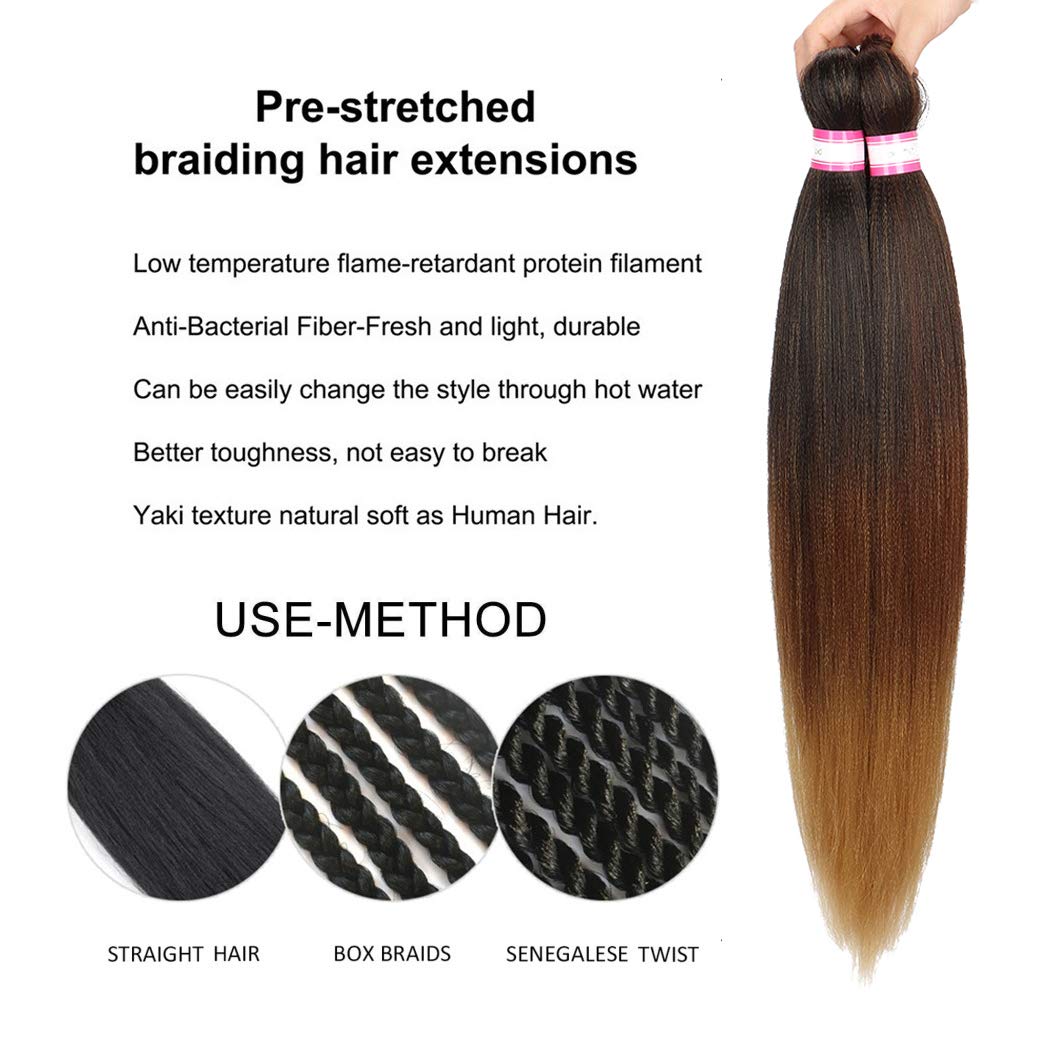 3 Tone Pre-stretched Braiding Hair Synthetic Braids Professional Hair Extensions for Braiding 20 Inch Yaki Texture Straight Ombr