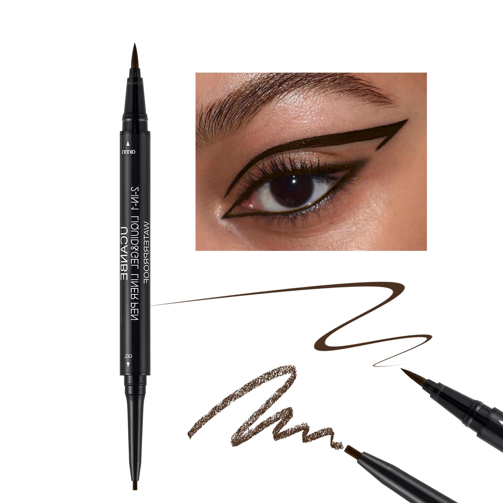 Ucanbe Brown Eyeliner Pencil, Dual Ended Liquid Eye Liner + Gel Eyeliner 2 In 1, Highly Pigmented & Quick Drying, Waterproof & L