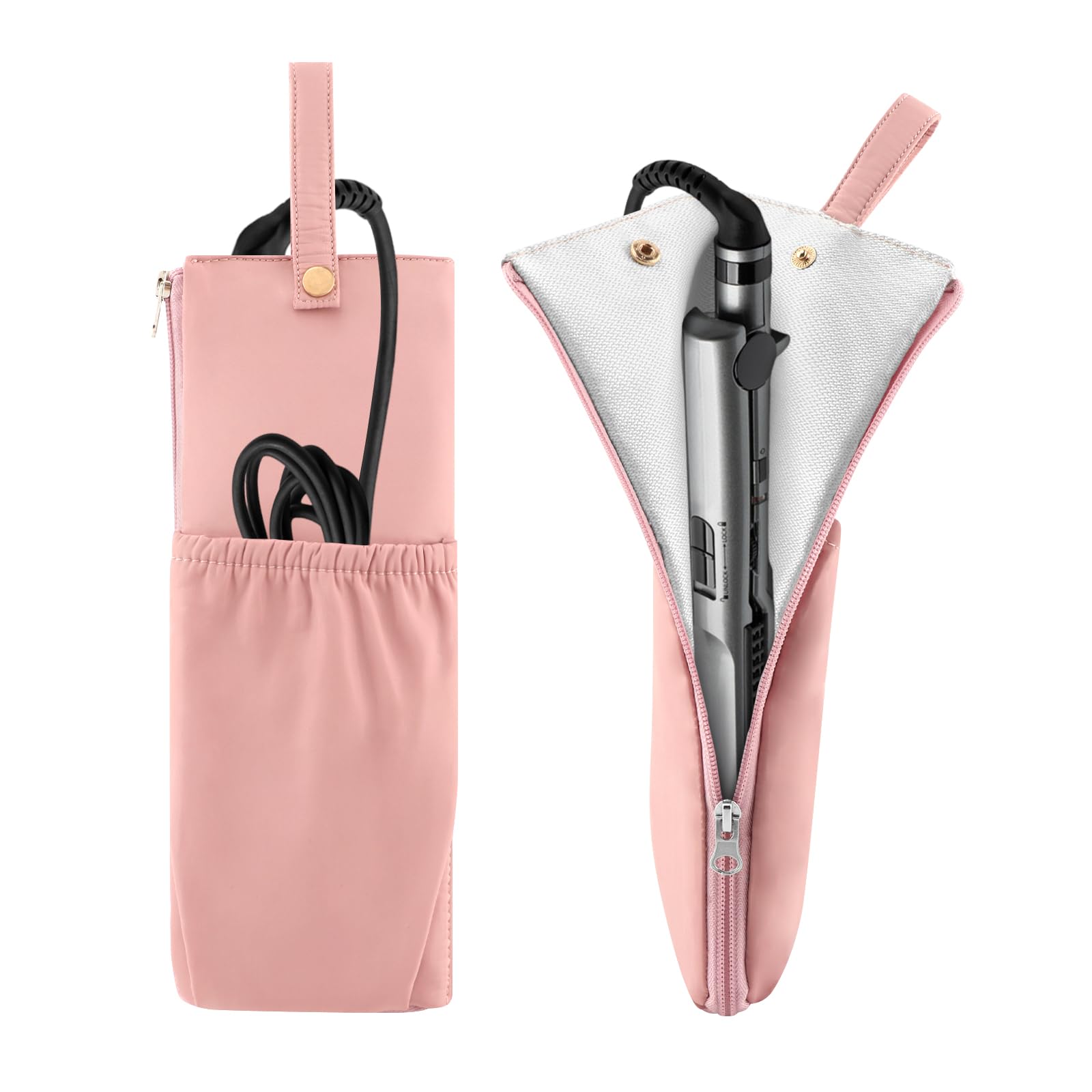 FONDORAZOE 2in1 HeatResistant Hot Tool Travel Bag & Mat, Hanging Storage Pouch for Curling Iron, Flat Iron, Hair Straightener