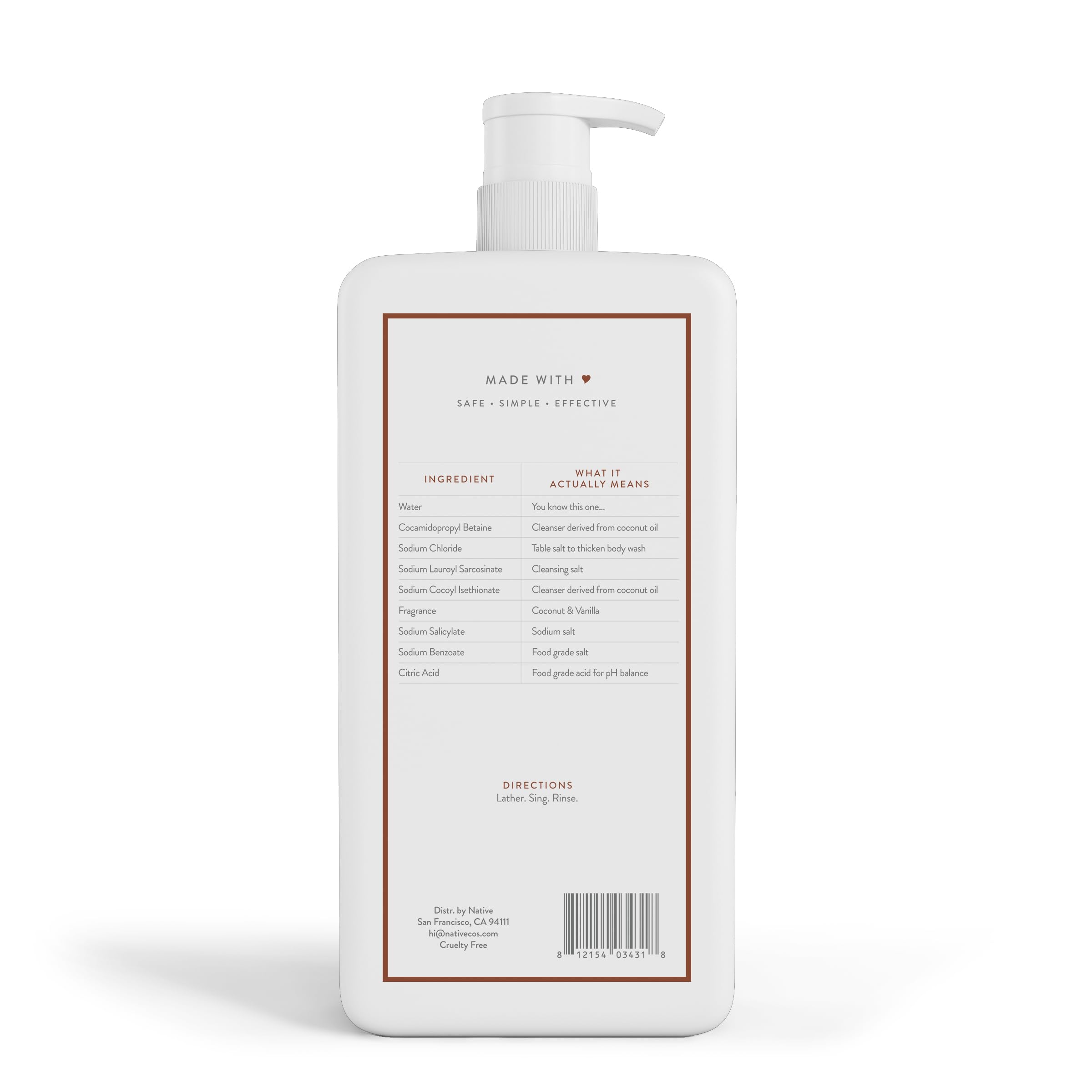 Native Body Wash For Women, Men | Sulfate Free, Paraben Free, Dye Free, With Naturally Derived Clean Ingredients, 36 Oz Bottle W