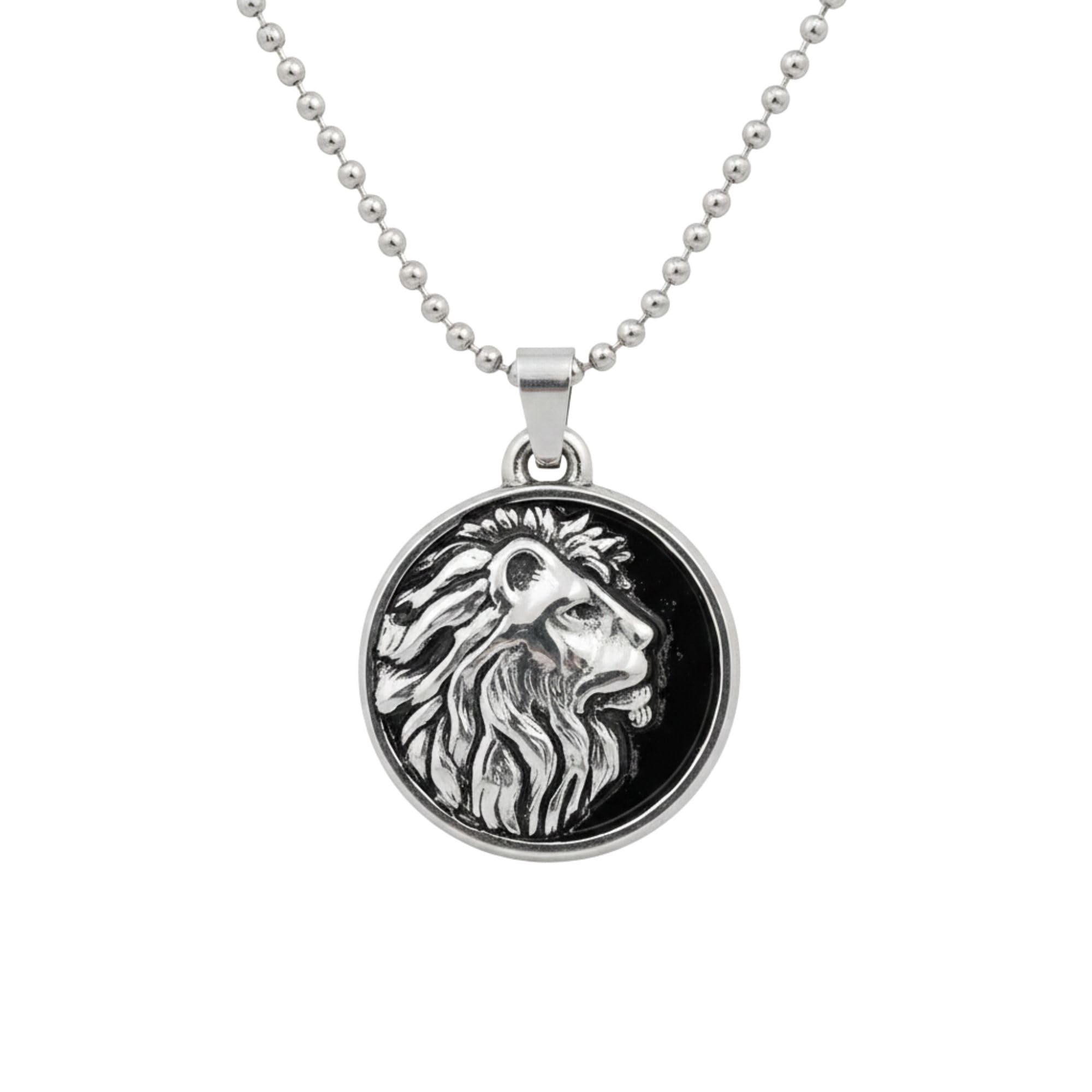 I Jewels SilverTone Lion Head Pendant Necklace With Embossed Detailing & Ball Chain (Mjn013S)