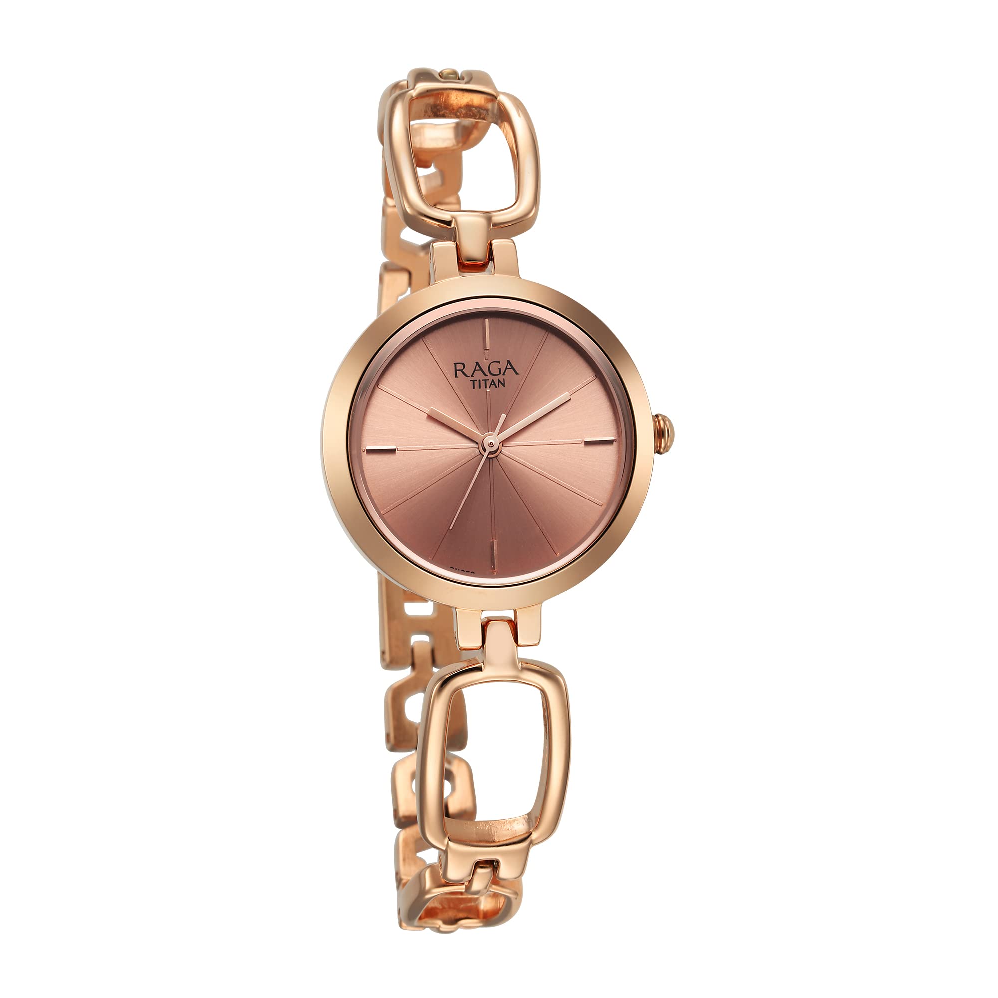 Titan Women Brass Analog Rose Gold Dial Casual Watch, Band Color-Gold