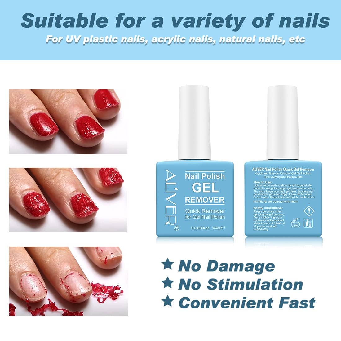 2 Pack Gel Nail Polish Remover, Gel Polish Remover For Nails, Easily Magic Soak-Off Gel Polish In 2-5 Minutes - Safe, No Need Fo