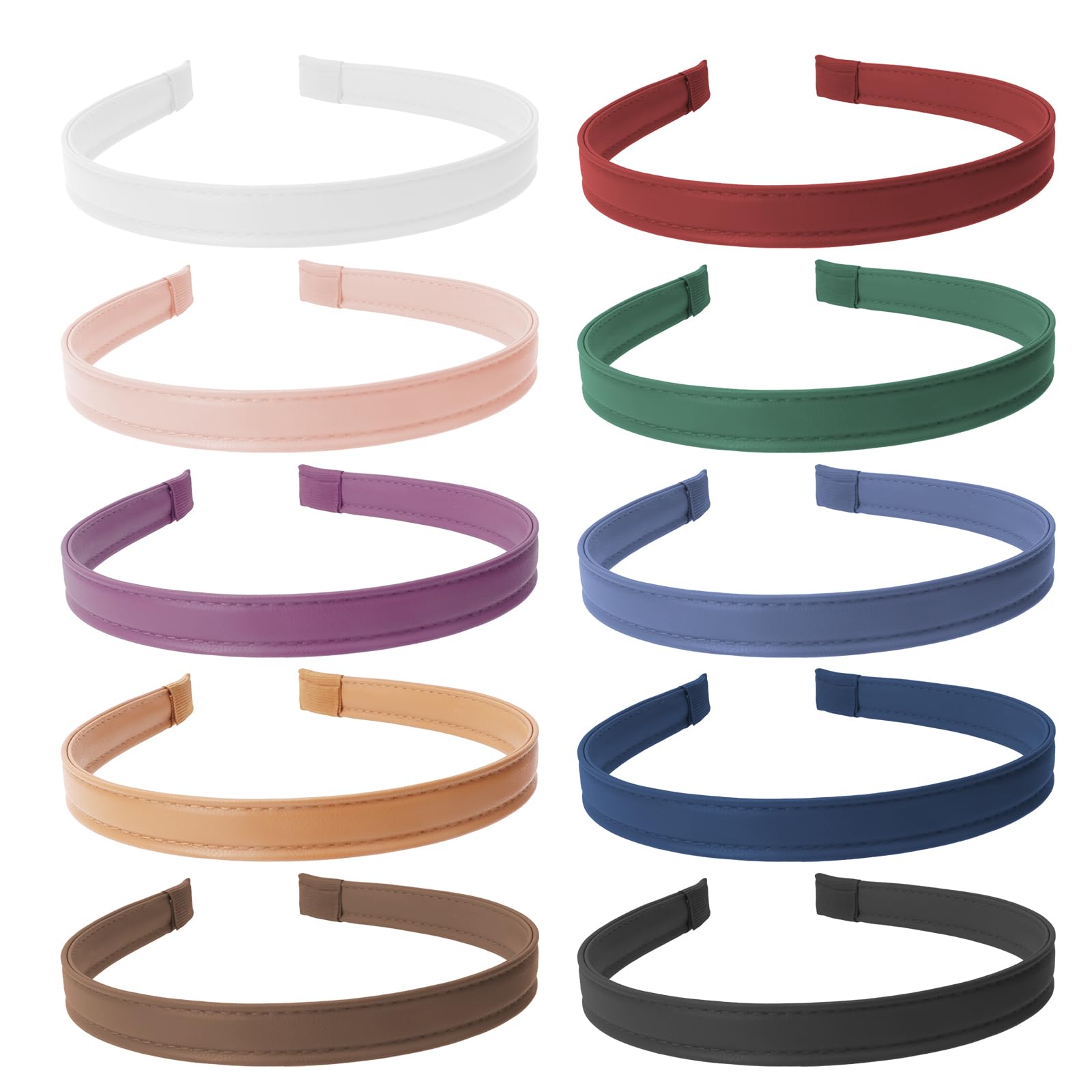 Wecoe 10pcs Pu Leather Headbands Women 0.6 Inch White Pink Brown Coffee Red Purple Green Royal Blue Navy Blue Black Headband Non