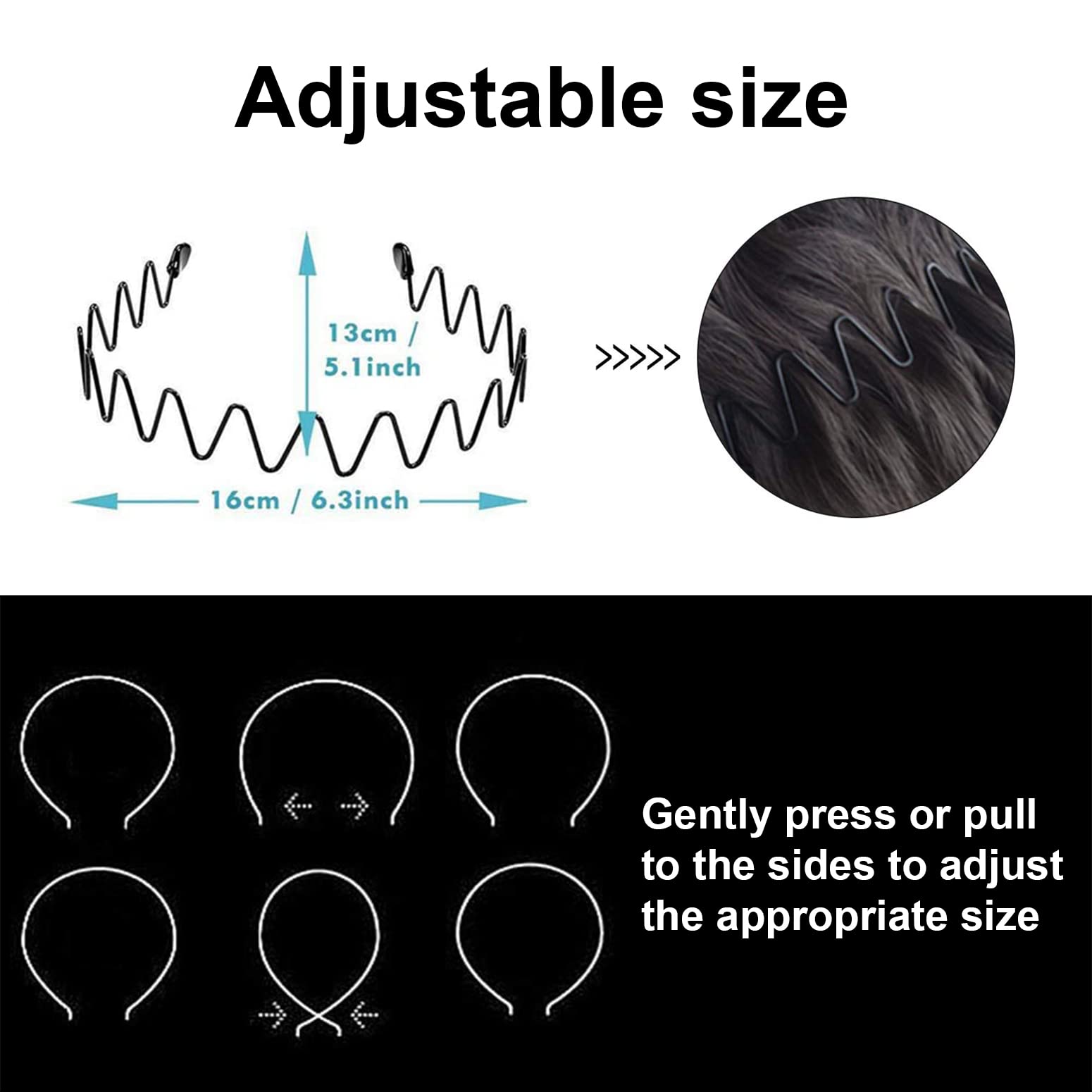 Kelubatu 3Pcs Hair Bands For Men Metal Fashion Hair Bands Unisex Black Hair Bands Spring Non-Slip Headbands For Sports And Daily