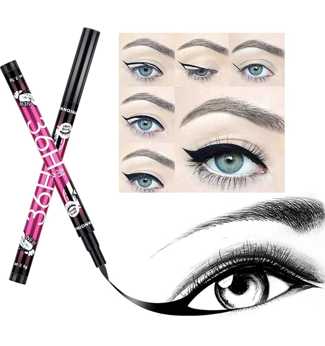 Topfinder 2Pc Set | Black |12 Hours Stay| Full Waterproof| Eye Liner Best Matte Glossy Natural Liquid Eyeliner Sketch Pen Colour