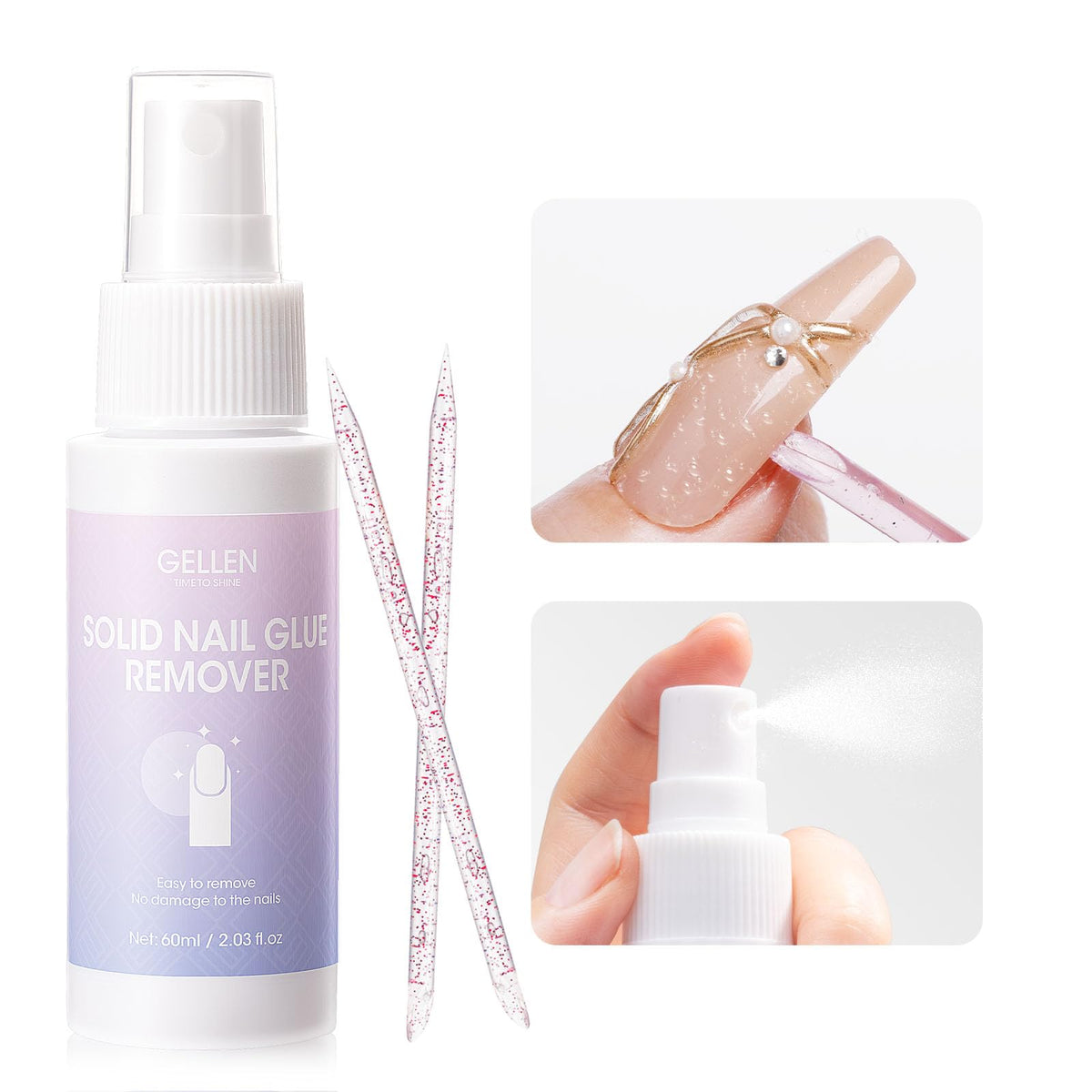 Gellen Nail Glue Remover, 60ML Nail Glue Remover for Press On Nails, Easy Remove Solid Nail Glue Gel On Fake Nail Tips, Not for 