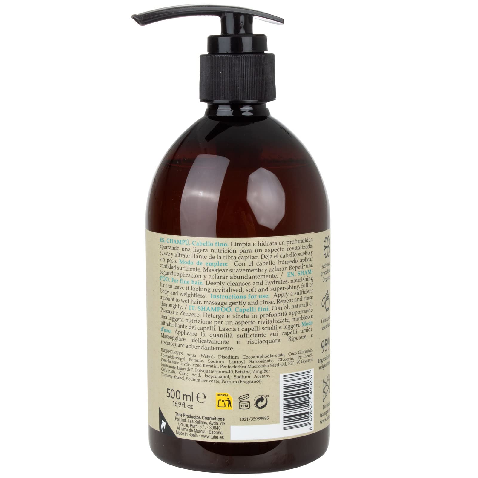 Tahe Organic Care Original Shampoo for Fine Hair with Natural Pracaxi Oil, Ginger and Panthenol (500 ml)
