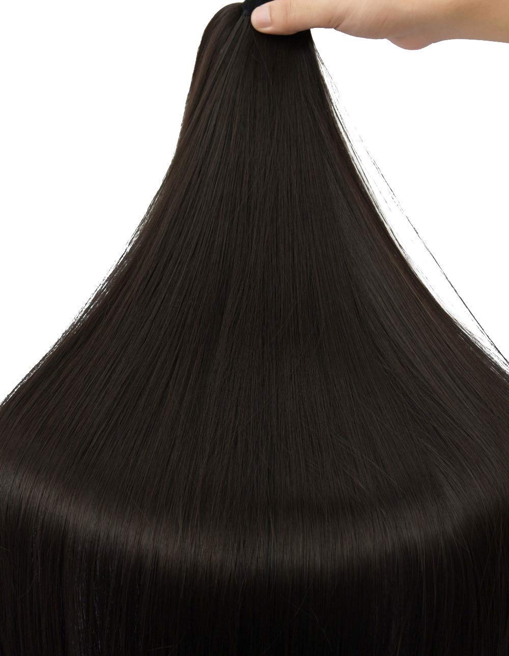 SEIKEA Clip in Ponytail Extension Wrap Around Long Straight Ponytail Natural Soft Synthetic Hairpiece for Women 28 Inch- Black B
