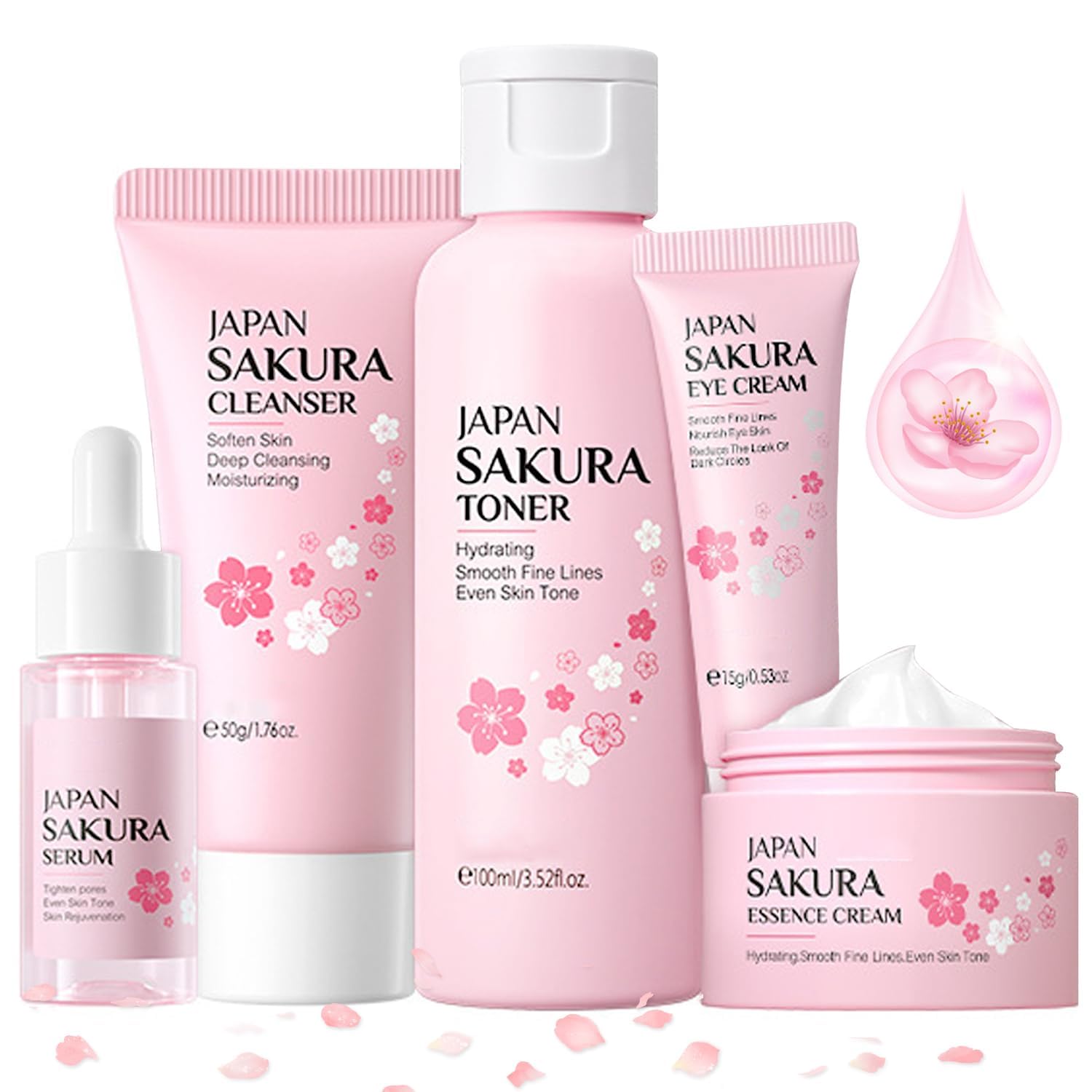 Skin Care Sets for Teenage Girls JAPAN SAKURA Women Beauty Gift Sets Skincare Kit with Cleanser, Toner, Serum, Eye Cream, Face C