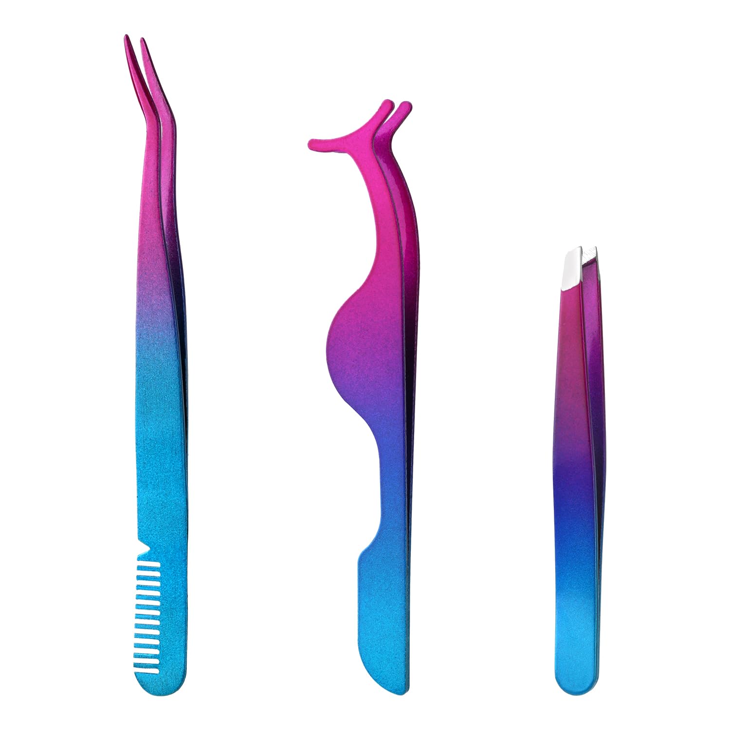 3pcs Eyelash Tweezers, 3 Styles Lash Tweezers with Comb Stainless Steel False Lash Application Tool Eyebrow Tweezers Makeup Tool