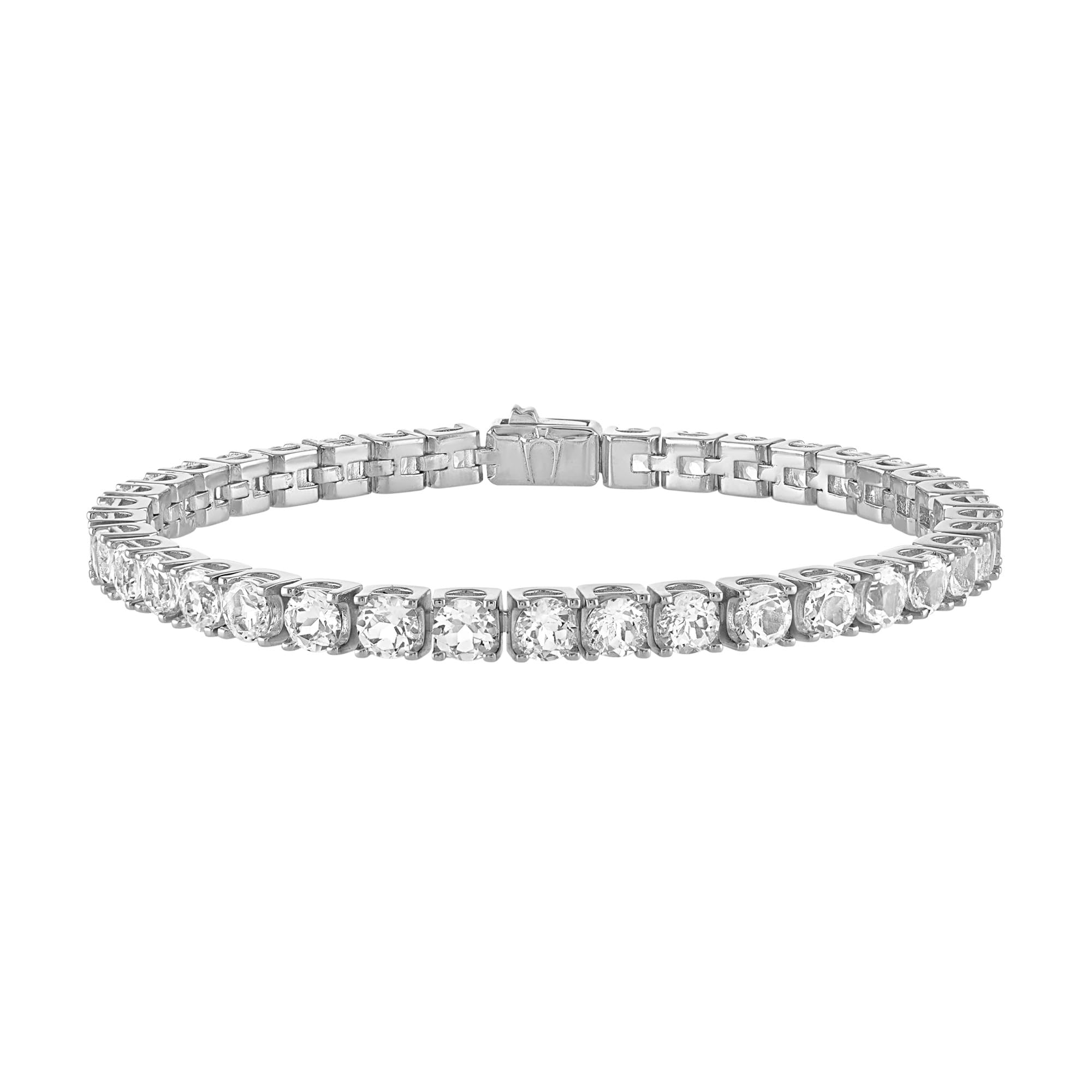 Bulova Jewelry Mens Rhodium Plated Sterling Silver Tennis Bracelet with 5mm White Topaz, Length 8.5 Style:BVB1017-WSWTO
