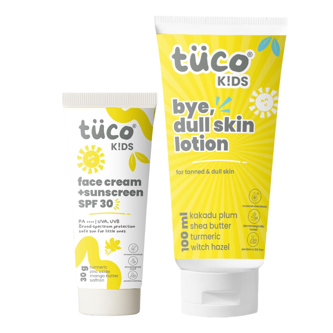 Tuco Kids Dull Skin Lotion (100Ml) & Sunscreen Cream Spf30 (30Gm) | Combo Pack Of 2 | Safe For Kids And Baby | Spf 30Uva/Uvb Pa+