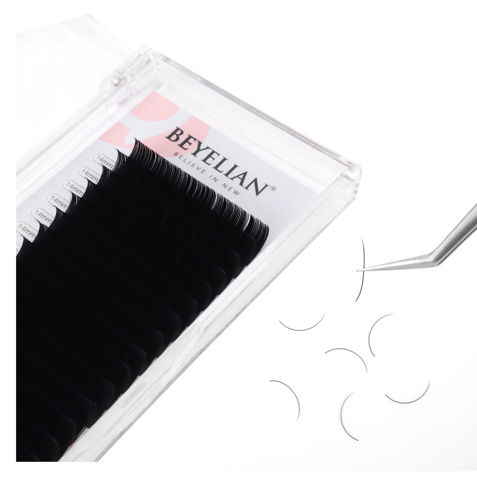 BEYELIAN Eyelash Extensions, Individual Lashes, 0.20mm C Curl 14mm Super Matte Classic Lash Extensions, Ellipse Flat Eyelash Ext