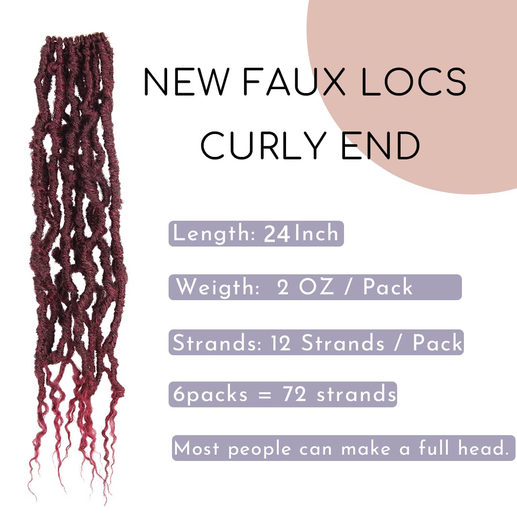 BOHOBABE 24 Inch New Faux Locs With Curly End 6 Packs Soft Locs Crochet Hair 72 Strands Long Natural Crochet Braids (6Packs,T118