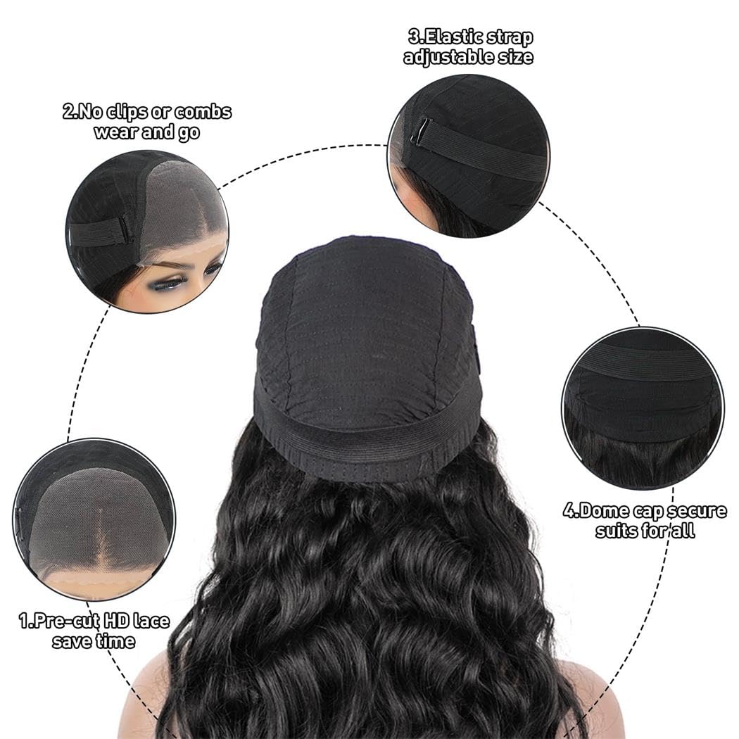 Aolvoblees 34 Inch Glueless Wigs Human Hair Pre Plukced Pre Cut 6X4 Hd Lace Closure Wigs Human Hair For Women 180% Density Ready