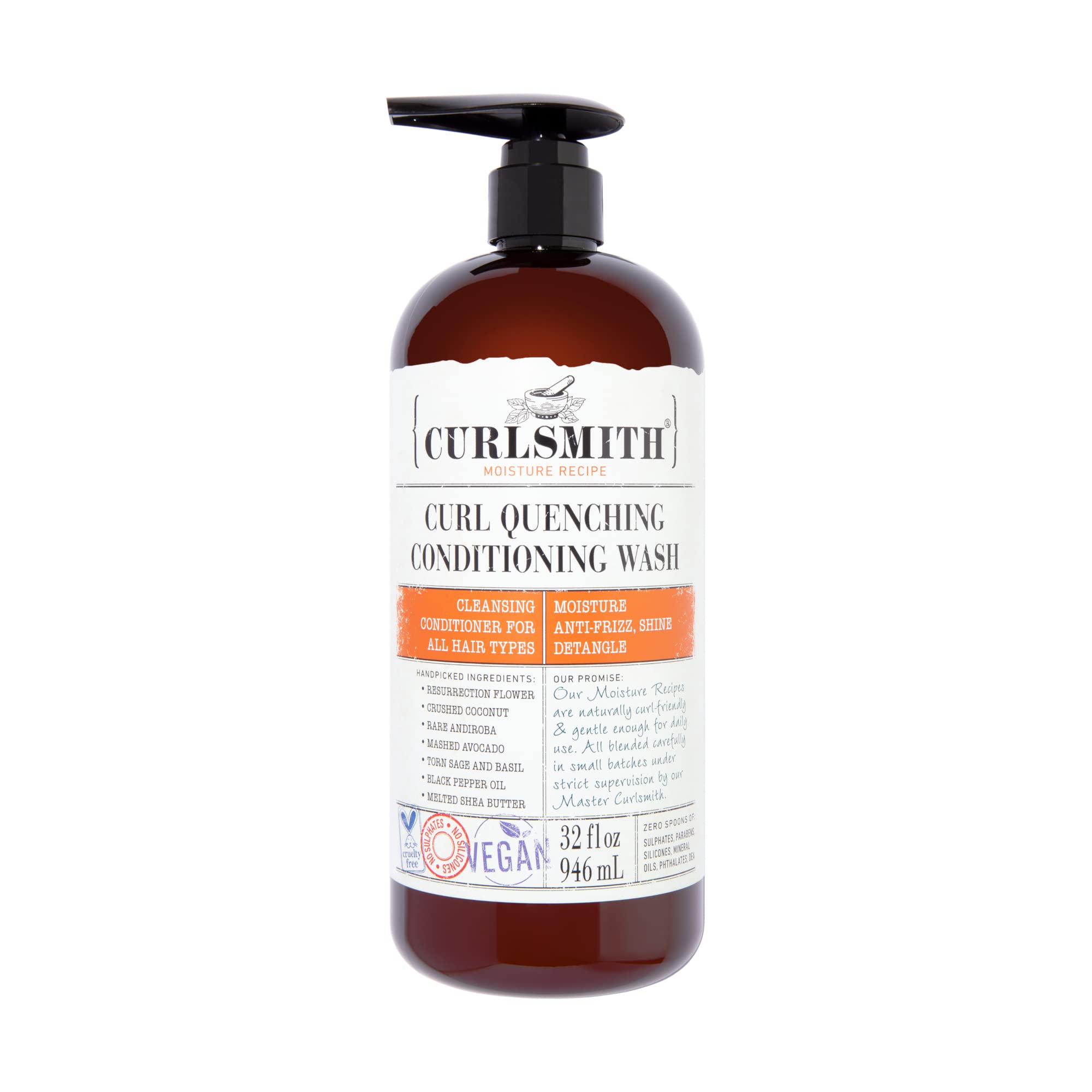 CURLSMITH Curl Quenching Conditioning Wash - Vegan Cowash 2-in-1 Shampoo & Conditioner for Wavy, Curly & Coily Hair (32oz)