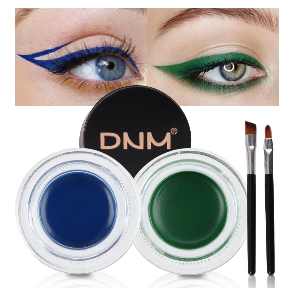 Evpct Blue & Green Gel Eyeliner Waterproof Smudge Proof For Waterline Eyebrow Cream Pomade Set With Brushes, Long Wear