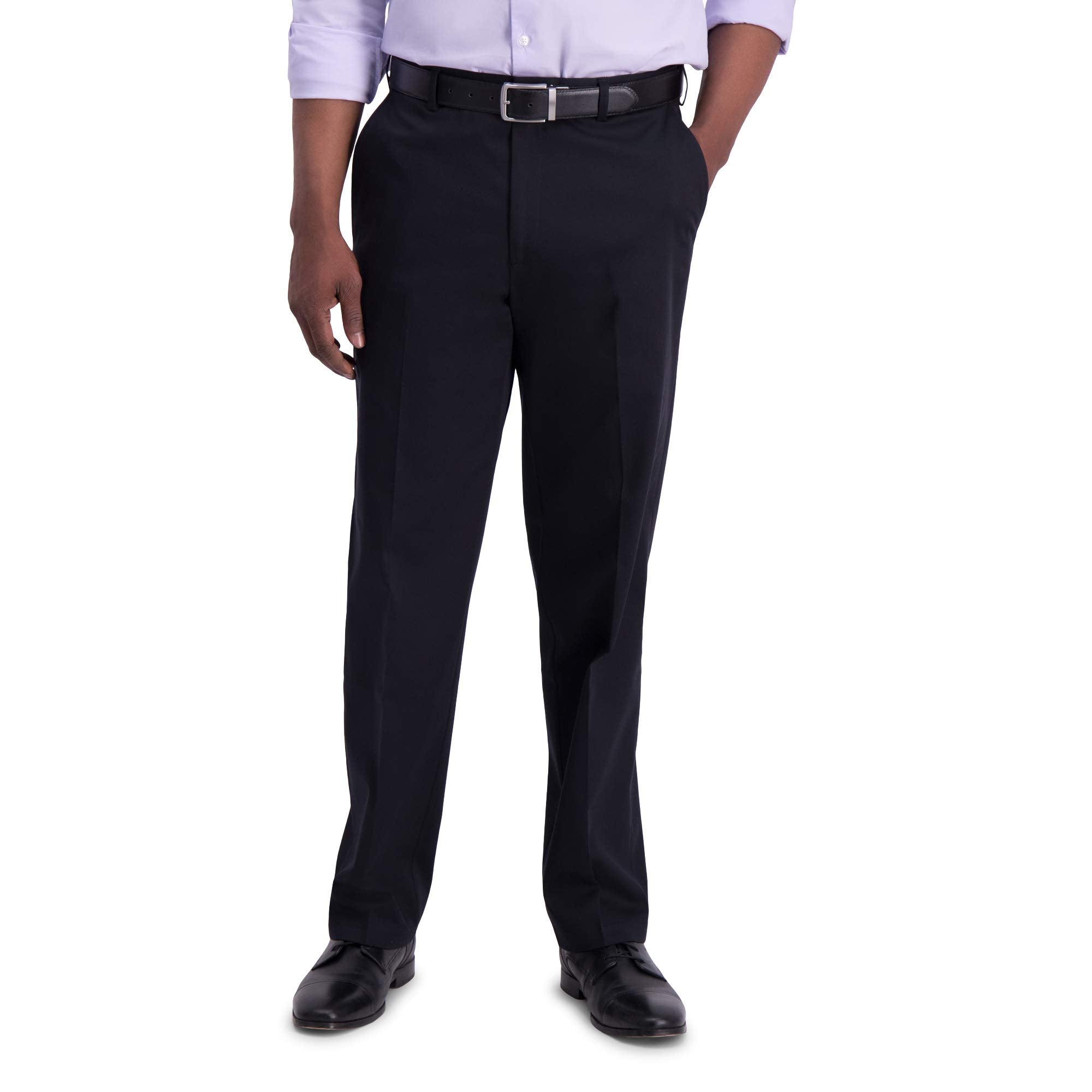 Haggar Mens Iron Free Premium Khaki classic Fit Flat Front Expandable Waist casual Pant Regular and Big  Tall Sizes, Black, 40W