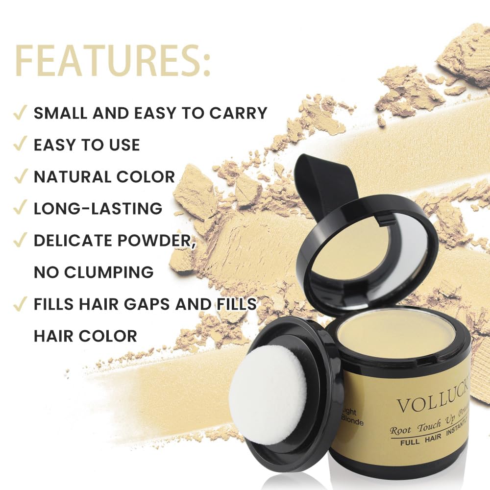Volluck Root Touch Up Powder For Women & Men - Hair Shadow Cover For Hairline, Bald Spots, Eyebrows, 0.35 Ounce, Light-Blonde