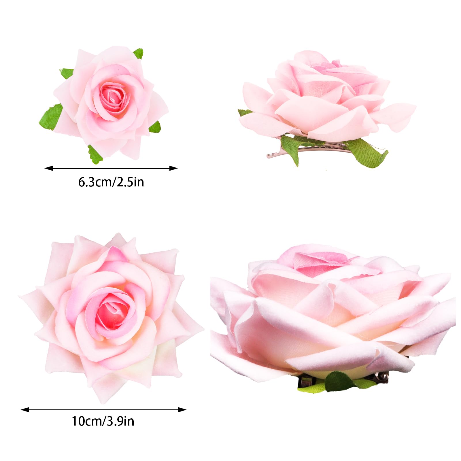 Cieher 6 Pcs Pink Rose Hair Clips For Women, Flowers Hair Pins Rose Brooch Floral Clips, Fabric Rose Flowers Hair Clip Pin Mexic