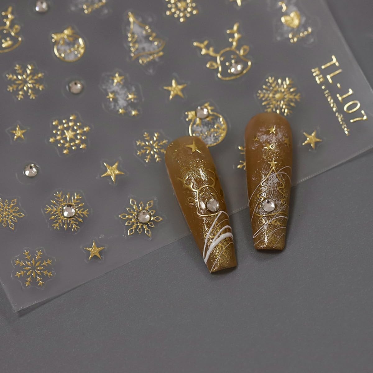 Christmas Nail Art Stickers 5D Embossed Gold Snowflake Nail Stickers Self-Adhesive Elk Wreath Xmas Tree Rhinestone Star Elk Nail