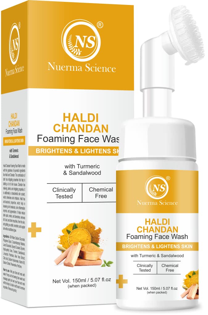 Nuerma Science Haldi Chandan Foaming Face Wash With Vitamin C For Skin Brightening, Dark Spot Corrector, Tanned Skin, Excess Oil