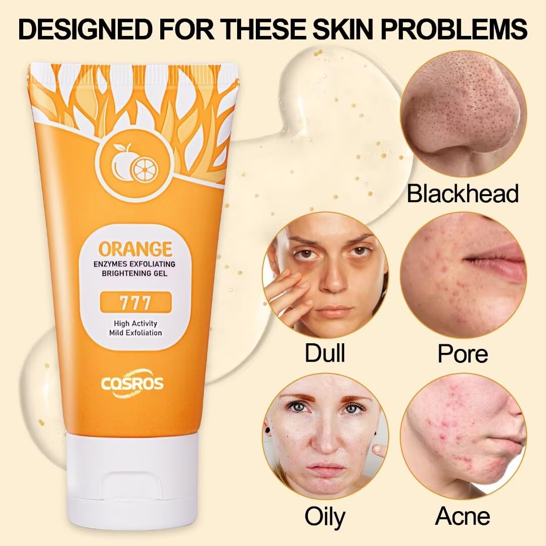 Orange Exfoliating Gel Scrub for Face and Body Skin, Deep Cleansing Moisturizing Skin Exfoliator Gel, Natural Orange Exfoliating
