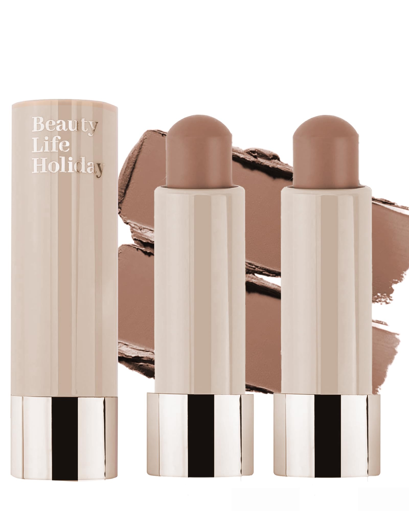 Cream Contour Stick, 2pcs Warm Toned Contour Stick Matte Finish Bronzer Stick Blendable Smooth Lightweight,Waterproof&Long Lasti
