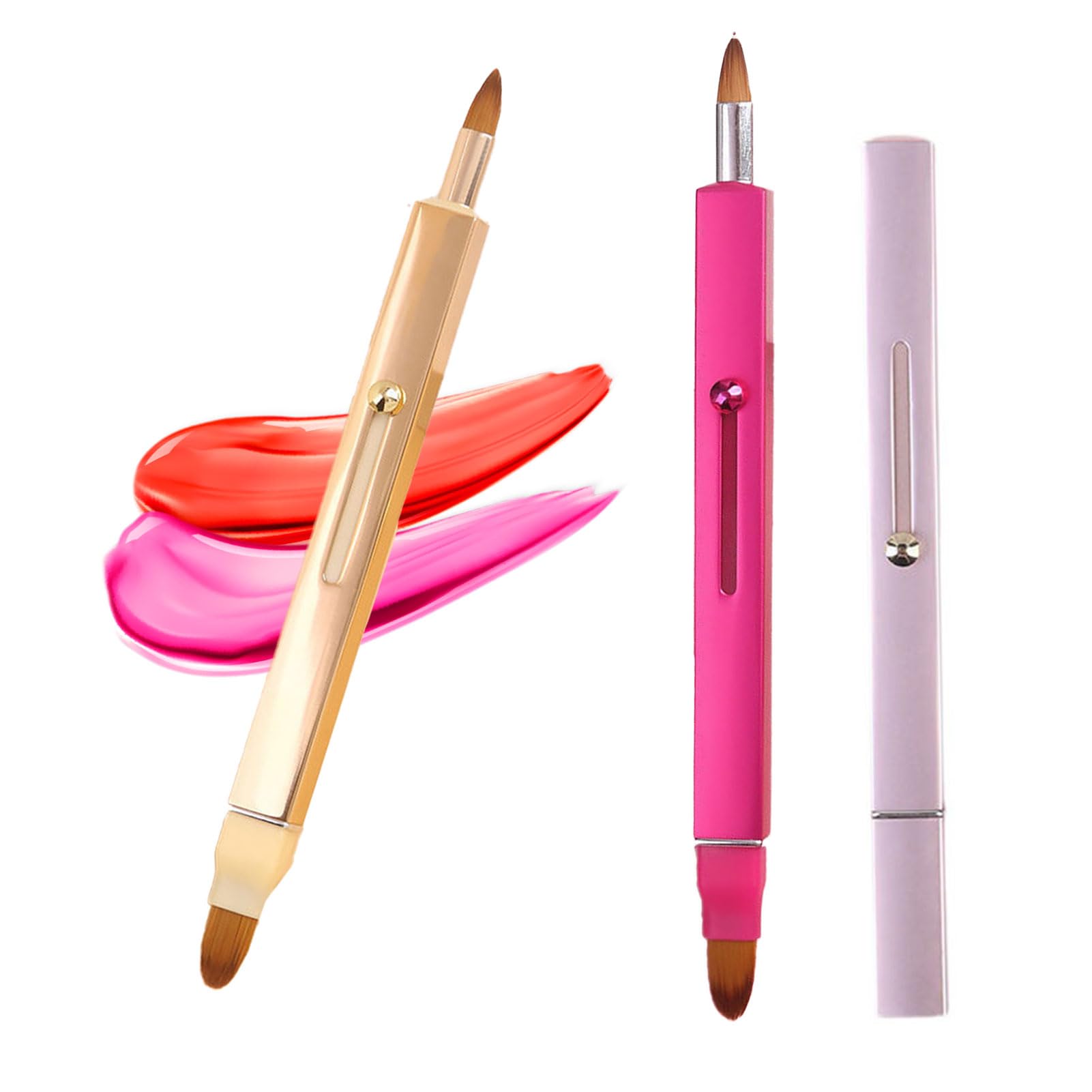 Lip Applicator Brush - 3 Pack Exquisite Professional Dustproof Retractable Lip Brush - Makeup Lipstick Lip Gloss Applicators (Pi