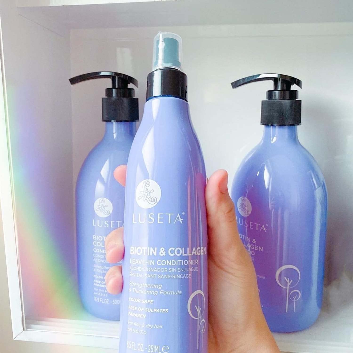 L LUSETA Biotin Leave-In Conditioner for Dry Damaged Hair, 8.5 Fl Oz - Thickening Volume & Hair Detangler Spray for Women