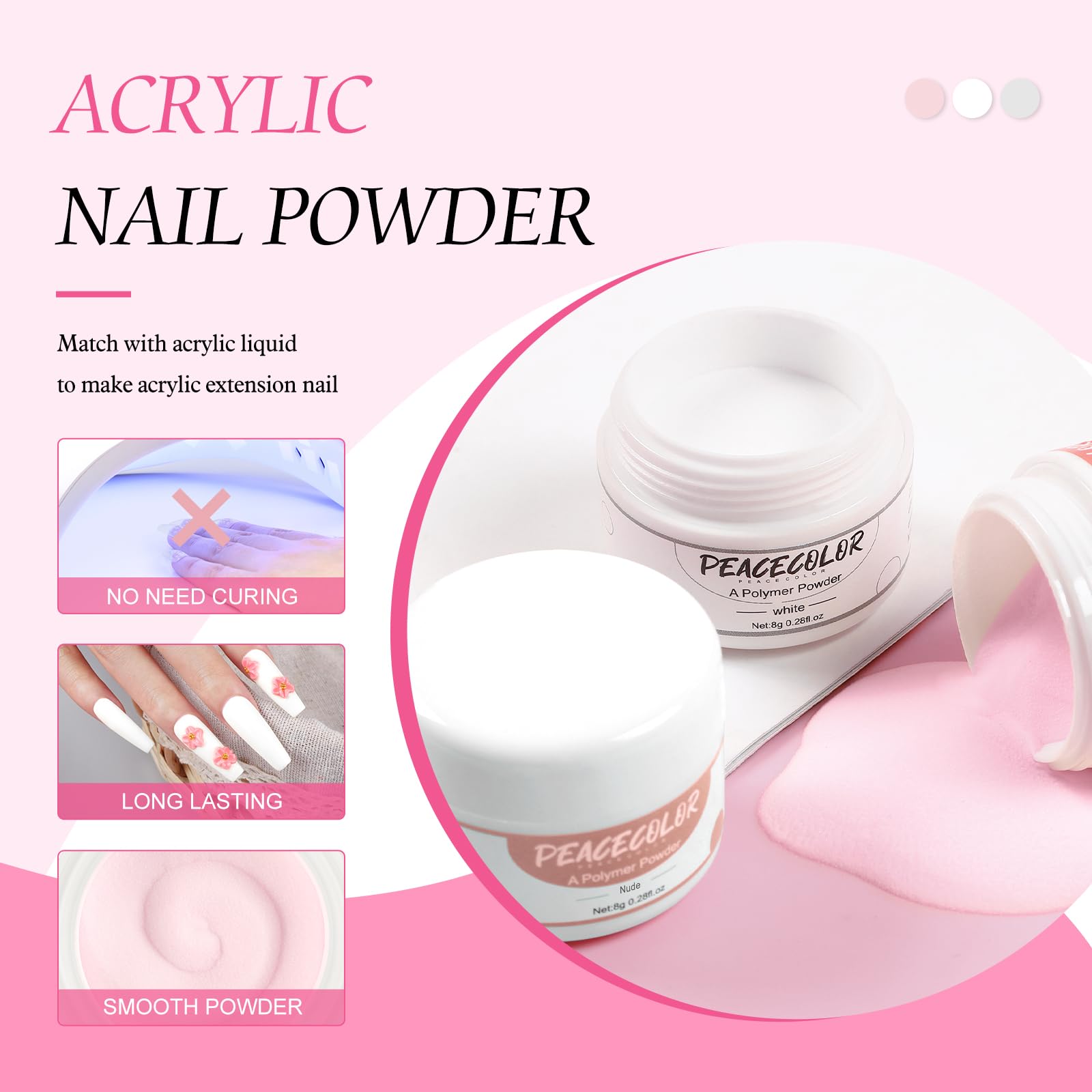 Acrylic Nail Kit With Everything For Beginner With Drill And U V Light 3Pcs Acrylic Powder 24Pcs Glitter Powder Professional Nai