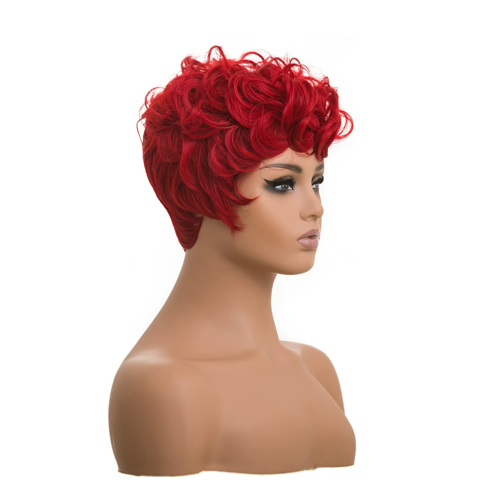 Docute Red Pixie Cut Wigs For Black Women Short Hair, Red Short Fluffy Pixie Cut Wigs Natural Red Wavy Synthetic Wigs For Black