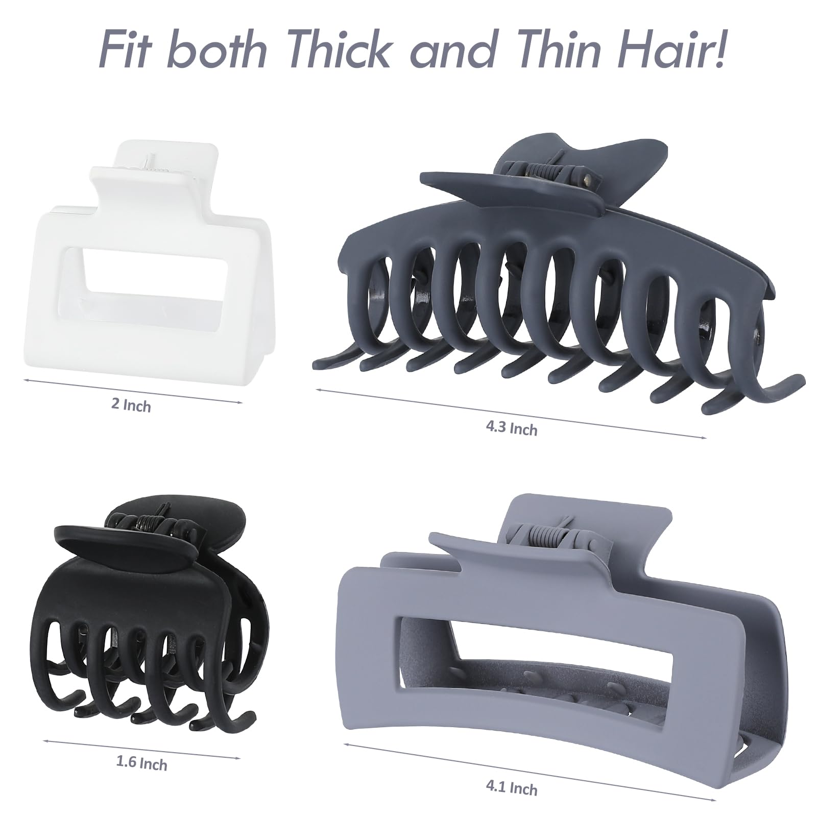 Sisiaipu 8 Pcs Large Claw Clips For Thick Hair, Medium Claw Clips, Small Clips For Thin Hair, Rectangle Square Butterfly Clips F