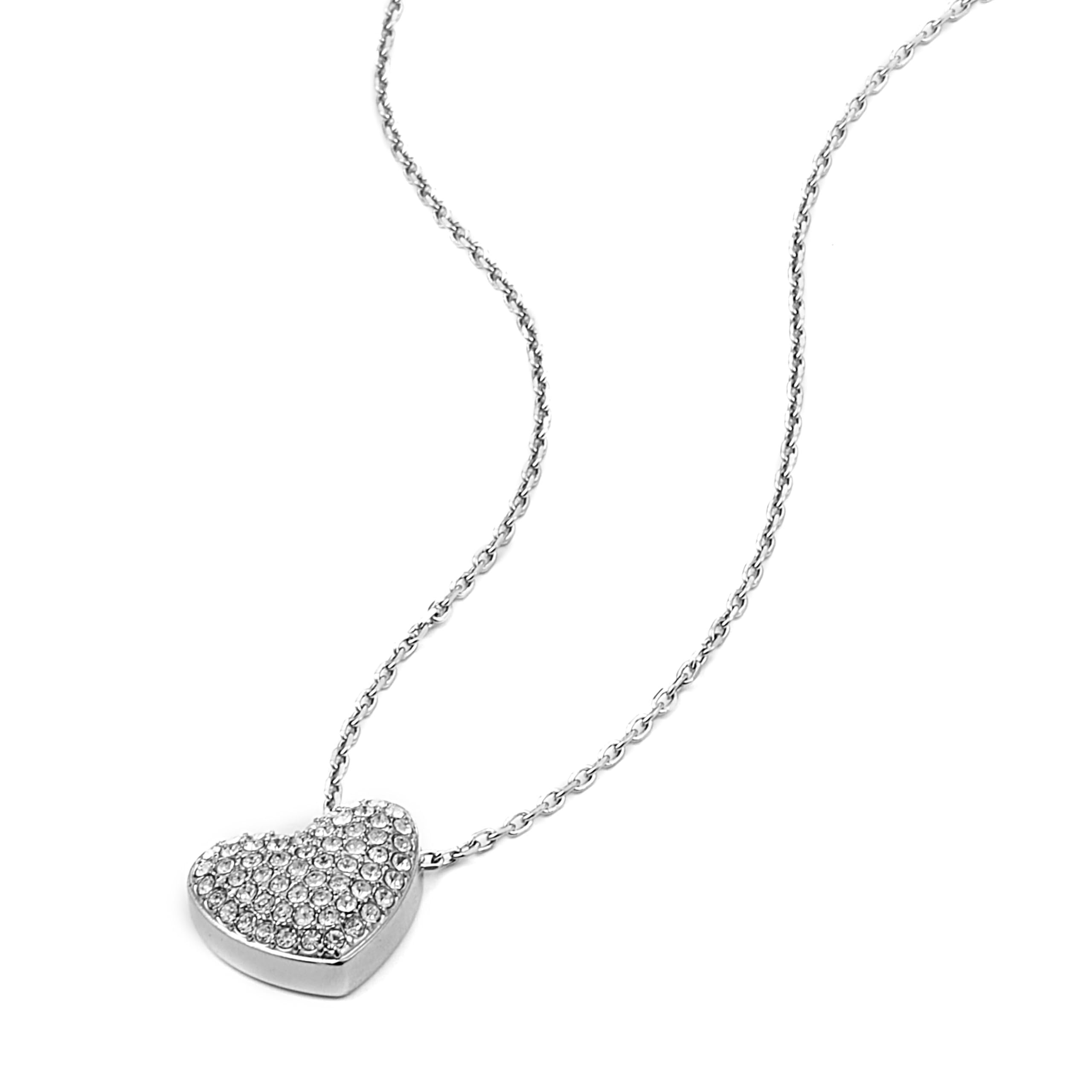 Fossil Women's Sadie Glitz Heart Stainless Steel Pendant Necklace, Color: Silver (Model: JF04674040)