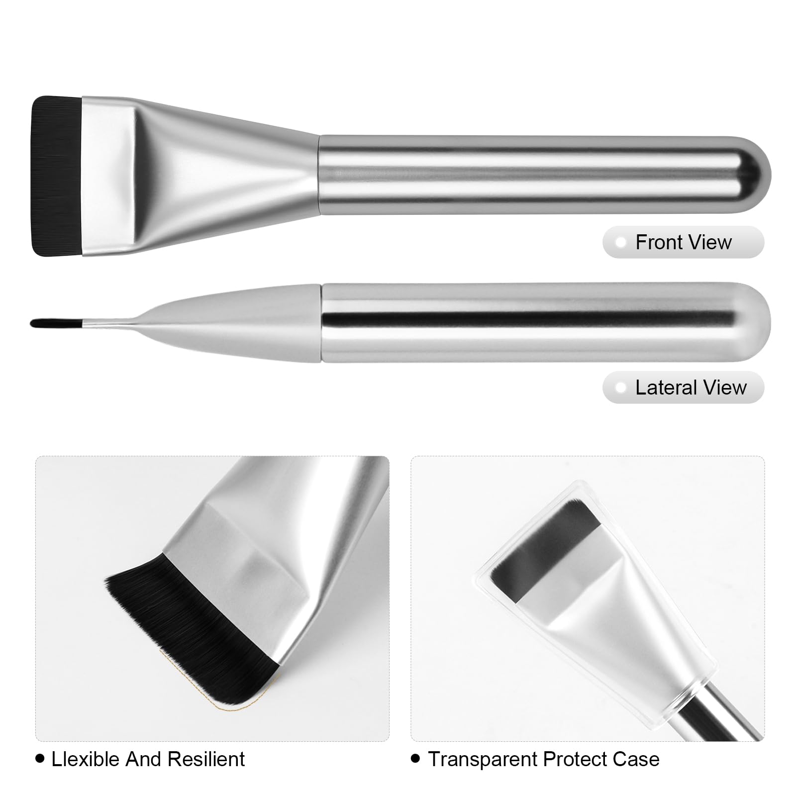 BEAUTYFACTOR Flat Foundation Brush - Premium Synthetic Fibers, Silver, Perfect for Liquid Foundation and Cream Blending