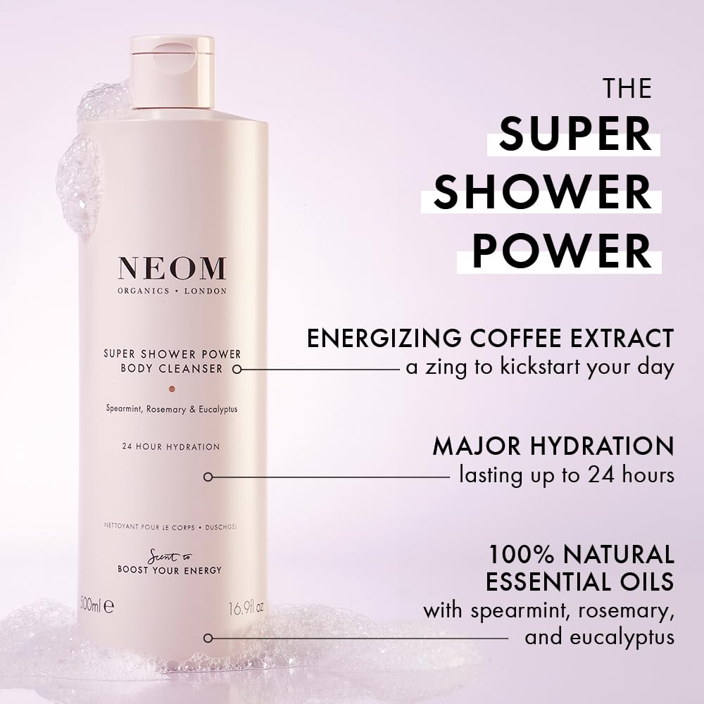 Neom - Super Shower Power Body Cleanser Shower Gel, 500Ml | Spearmint, Rosemary & Eucalyptus | Invigorating Fragrance, Hydrating