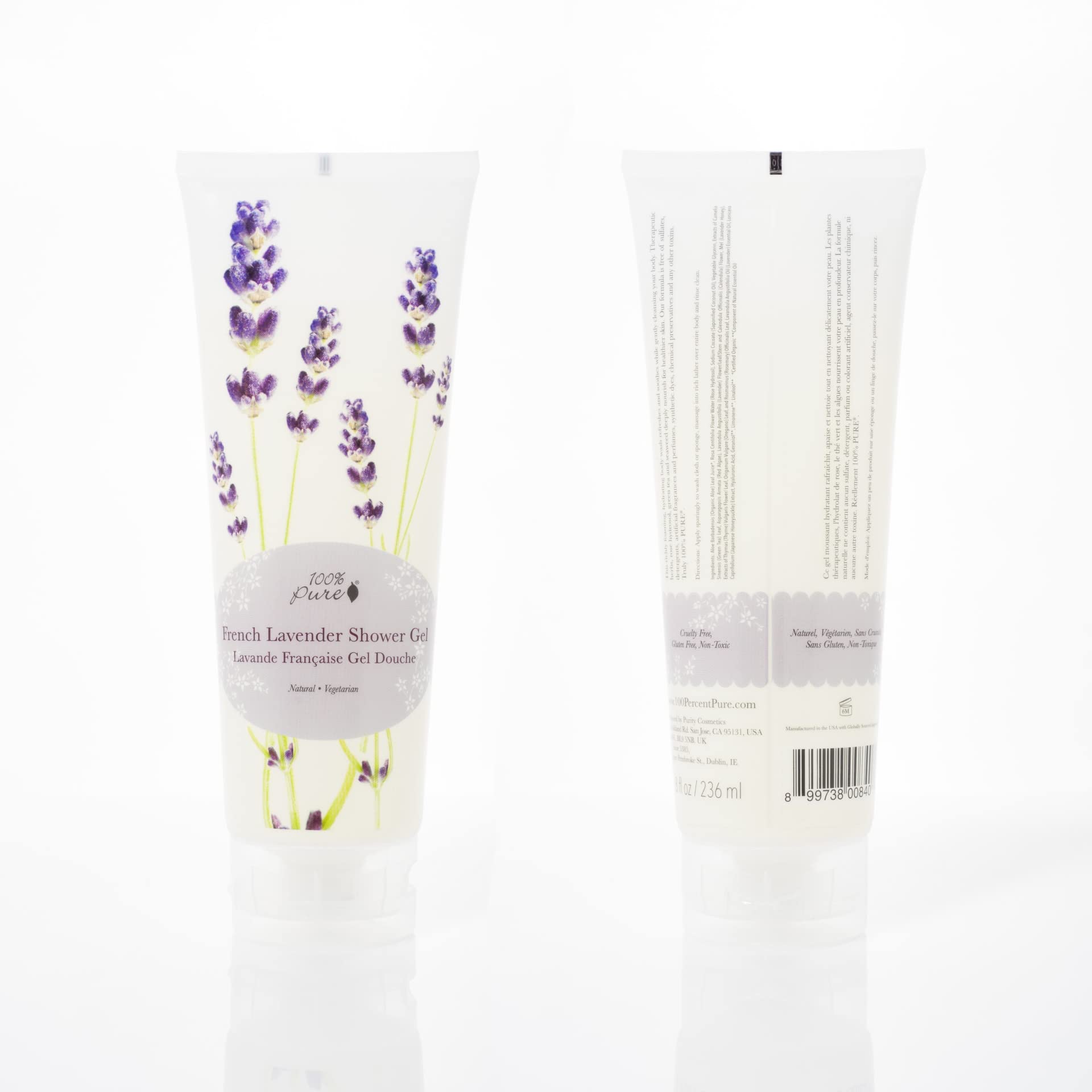 100% Pure French Lavender Shower Gel Natural Foaming & Hydrating Body Wash - Deeply Moisturizing Gentle Soap Cleanser For All Sk