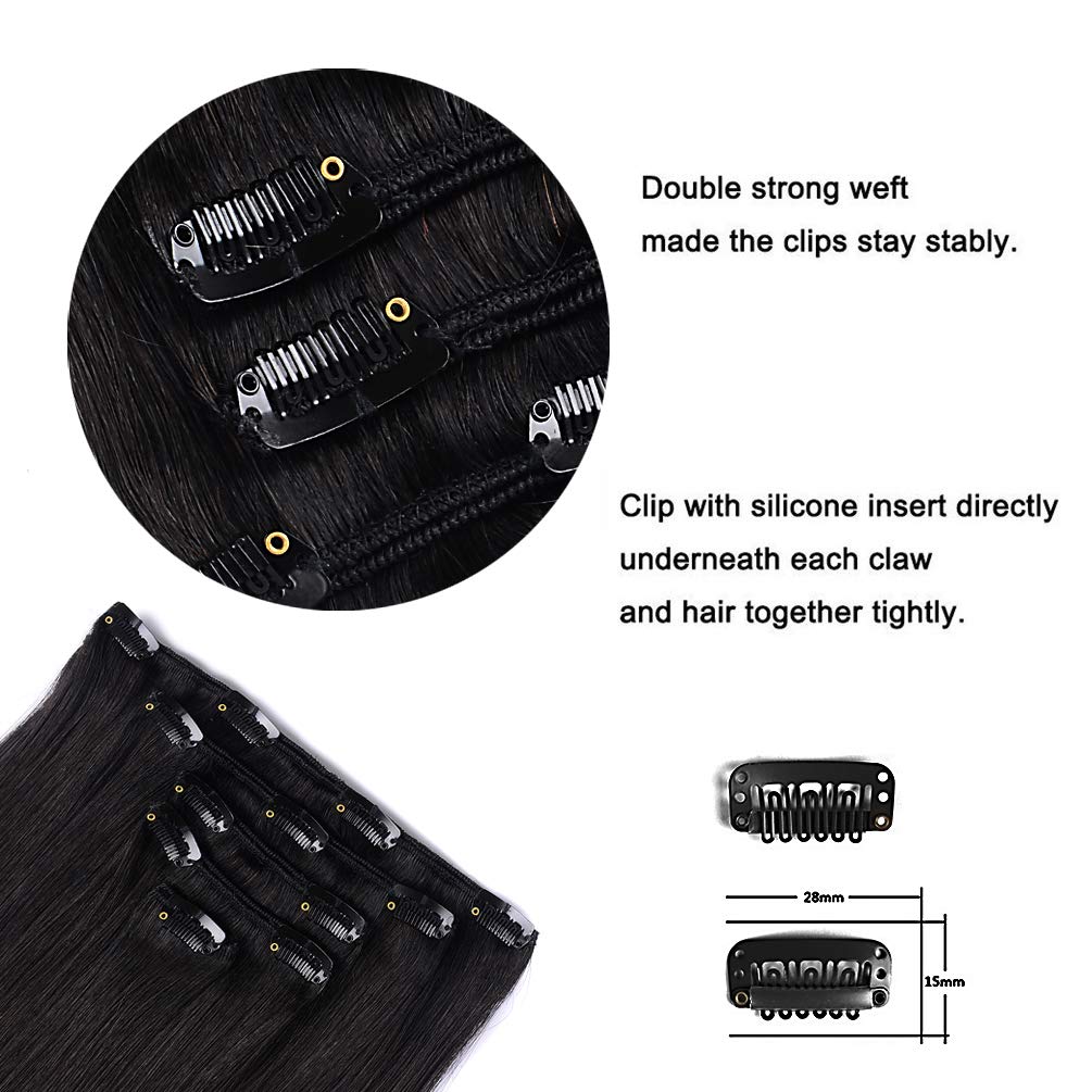 5 Pieces 12'' Remy Clip In Hair Extensions Human Hair Off Black - Beauty Silky Straight Short Thick Real Hair Extensions For Wom