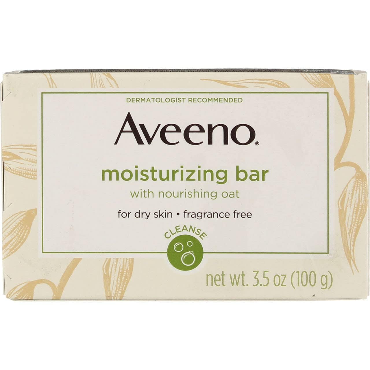 Aveeno Gentle Moisturizing Bar Facial Cleanser With Nourishing Oat For Dry Skin, Fragrance-Free, Dye-Free, & Soap-Free, 3.5 Oz