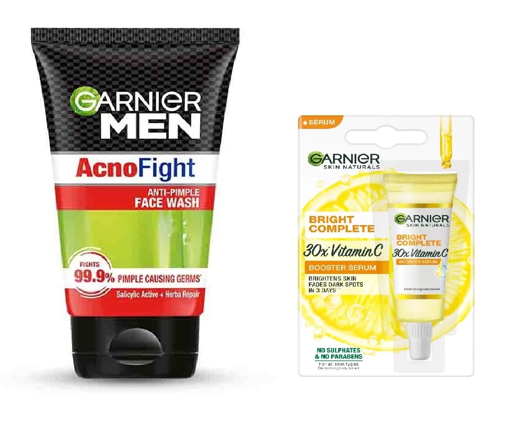 Garnier Men Acno Fight AntiPimple Face Wash 100G + Vitamin C Face Serum 7Ml (2 Item In Set)